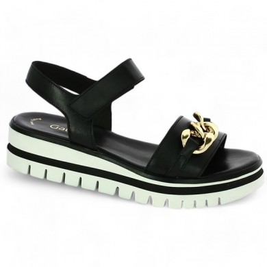 black wedge sandal with gold chain 42, 42.5, 43, 44 Gabor 44.624.27 Shoesissime, profile view