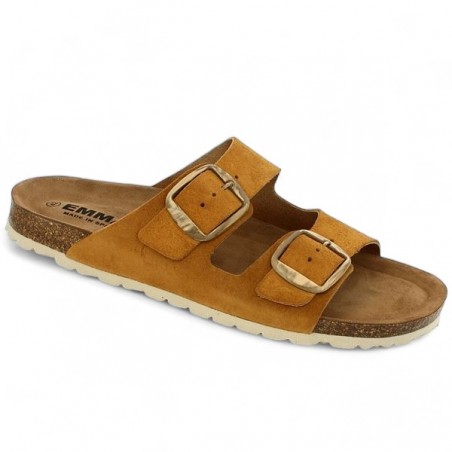 mule camel doré liège 2 brides, vue profil mule camel doré liège 2 brides, vue profil