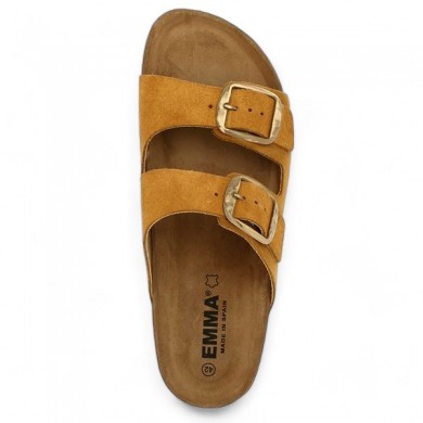 women's mule large size camel gold cork 2 straps, top view