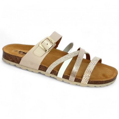 Shoesissime women's cork mule 42, 43, 44, 45, 46 without slit, pink-gold, profile view