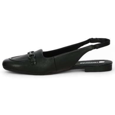 42, 43, 44, 45 Remonte women's black flat shoe open at the back, interior view