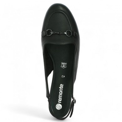 Remonte women's 42, 43, 44, 45 Shoesissime black open-toe flat shoe, top view