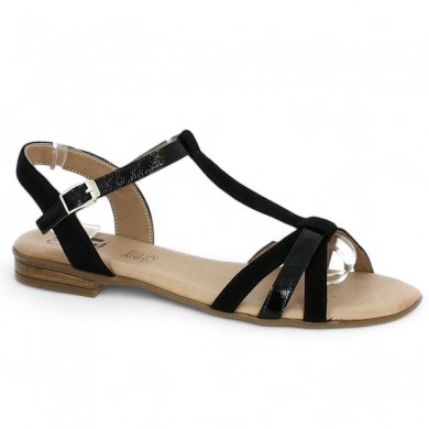 sandal flat black straps large size geo reino shoesissime, profile view