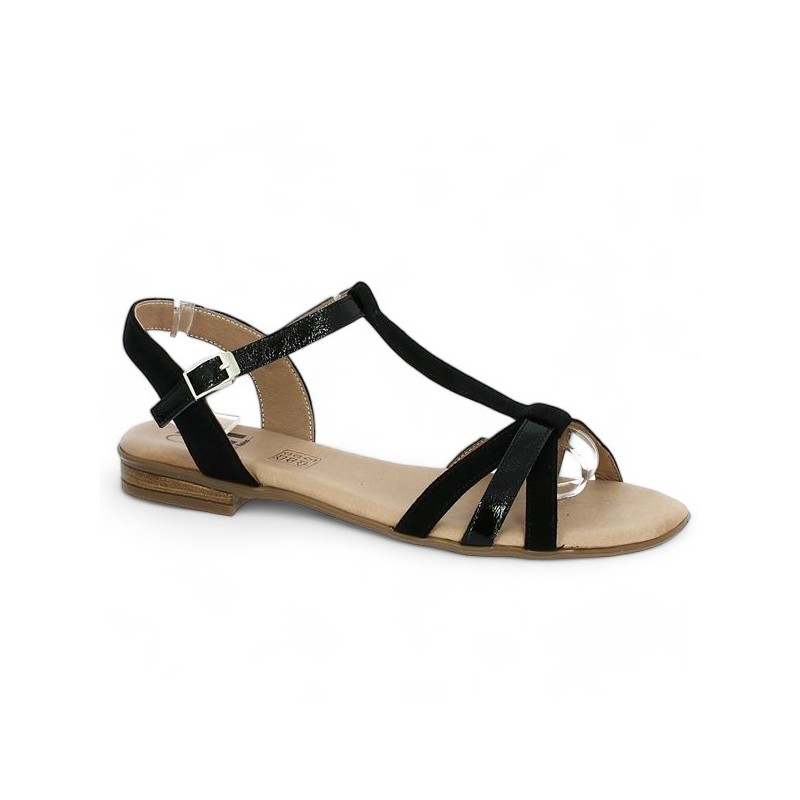 sandale brides noire plate grande taille géo reino shoesissime, vue profil
