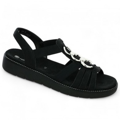 Black comfort sandal with jewels large size D2073-02, profile view