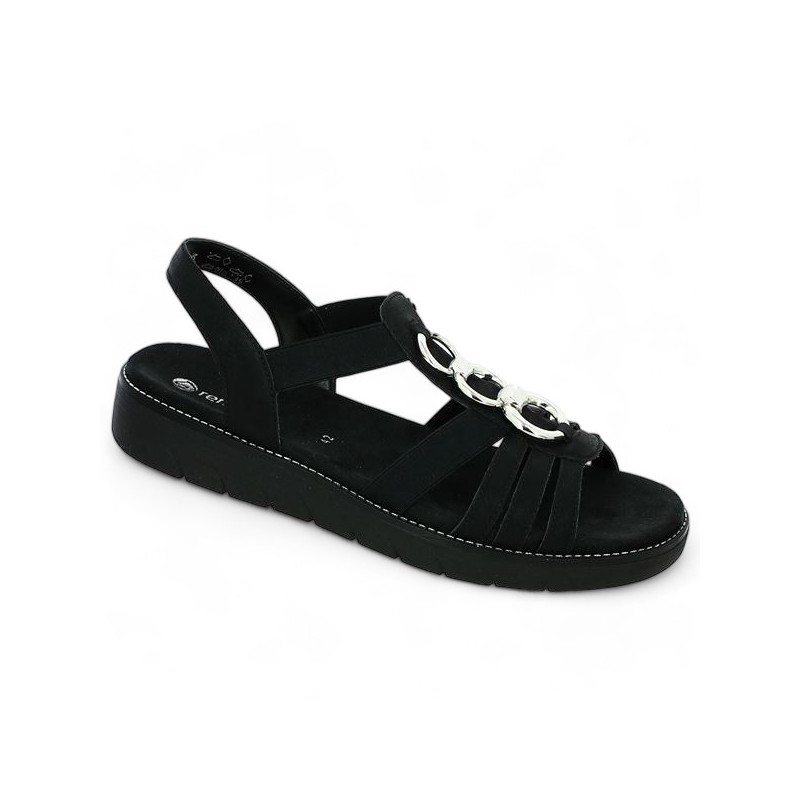 Black comfort sandal with jewels large size D2073-02, profile view