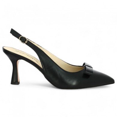 Shoesissime black leather pointed toe open back pump, large size, side view
