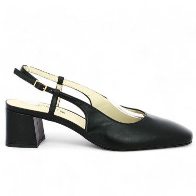 escarpin noir 42, 43, 44, 45 bout carré sling back Shoesissime, vue coté