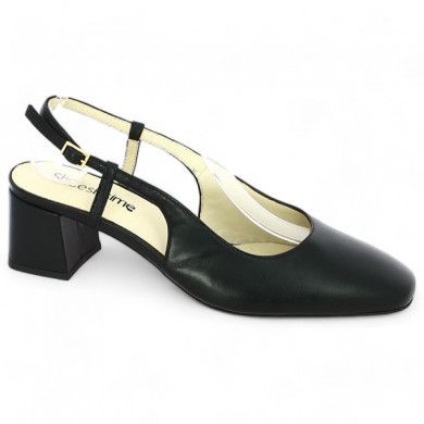 escarpin noir grande taille petit talon bout carré sling back Shoesissime, profile view