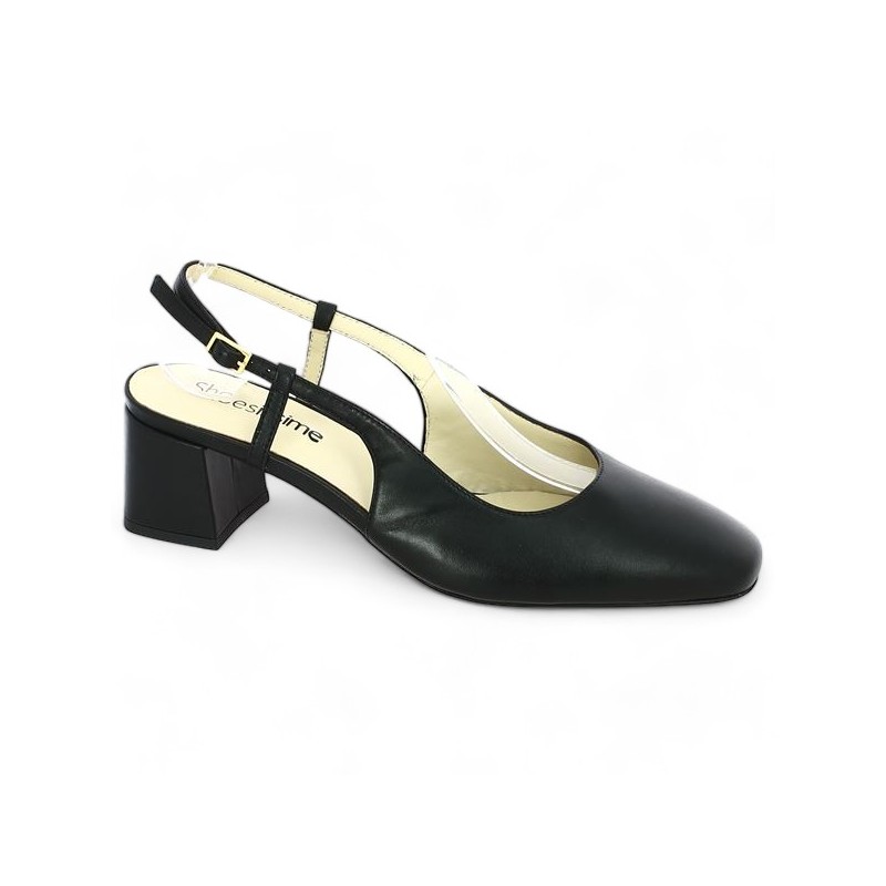 escarpin noir grande taille petit talon bout carré sling back Shoesissime, vue profil