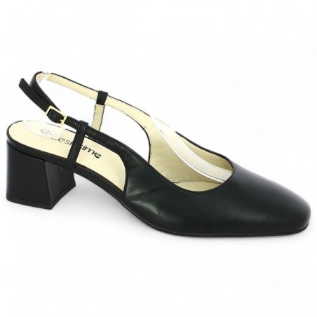 escarpin noir grande taille petit talon bout carré sling back Shoesissime, vue profil