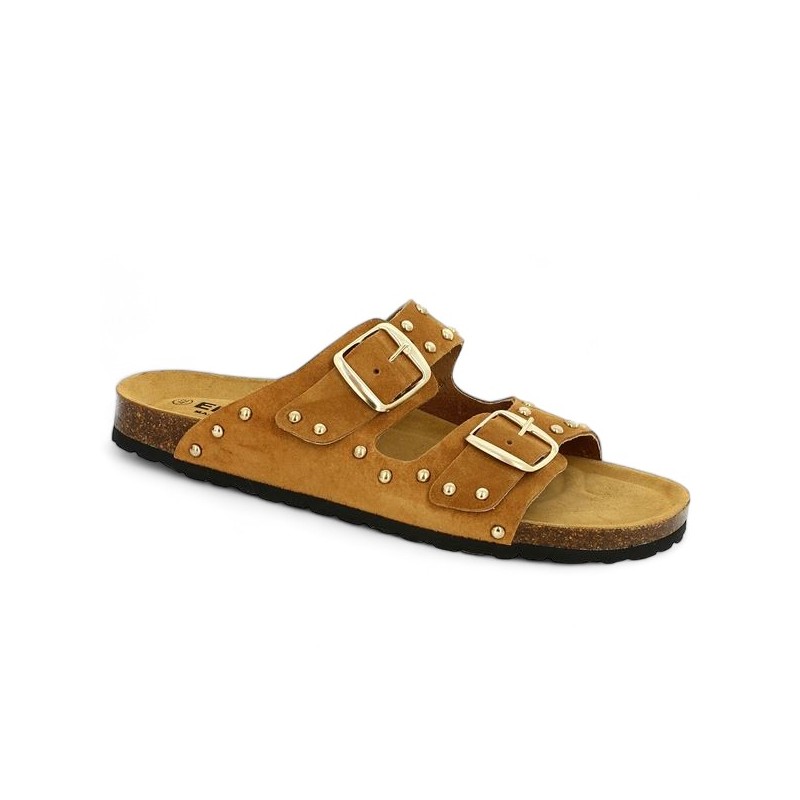 Inaya - Camel sandal 2 straps with nails - Anatomical Barefoot large size women - Shoesissime