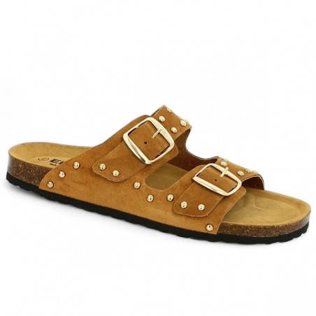 Inaya - Camel sandal 2 straps with nails - Anatomical Barefoot large size women - Shoesissime Inaya - Camel sandal 2 straps with nails - Anatomical Barefoot large size women - Shoesissime
