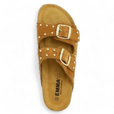 Inaya - Camel sandal 2 straps with nails - Anatomical Barefoot large size women - Shoesissime