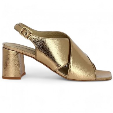 Sandale à talons brides croisées doré bronze grande pointure femme Shoesissime, vue coté