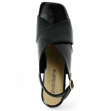 cross-strap sandals large size women black patent, top view
