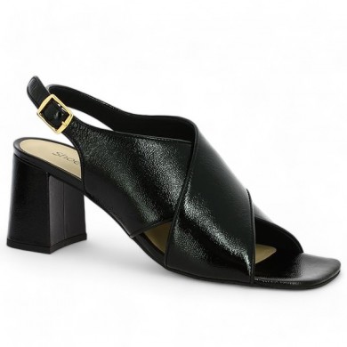 black patent cross-strap sandals 42, 43, 44, 45 Shoesissime, profile view