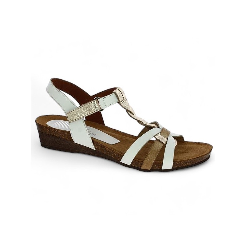 Shoesissime white and gold comfort sandals 42, 43, 44, 45 women, profile view