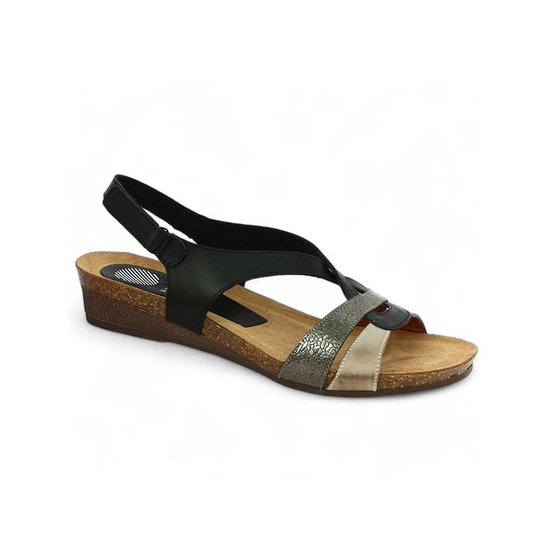 sandale femme 42, 43, 44 noir et beige confort Xapatan, vue profil