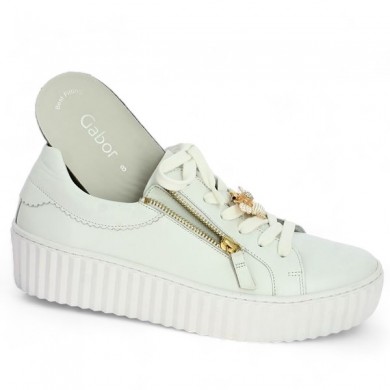 Gabor Shoesissime sneakers with zipper and removable sole, large size, white, gold bee jewels, view details