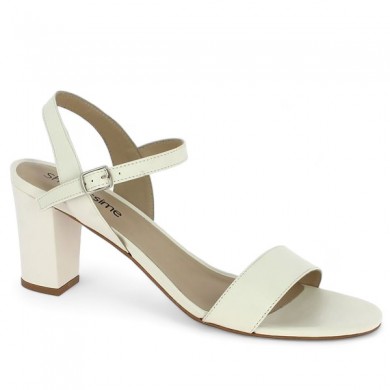 Large white heel sandal, profile view