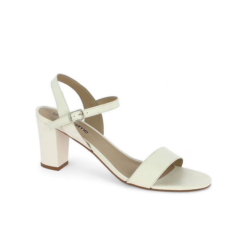 Large white heel sandal, profile view