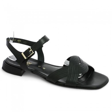 Sandale plate Gabor noire sophistiquée grande taille femme Shoesissime, vue profil