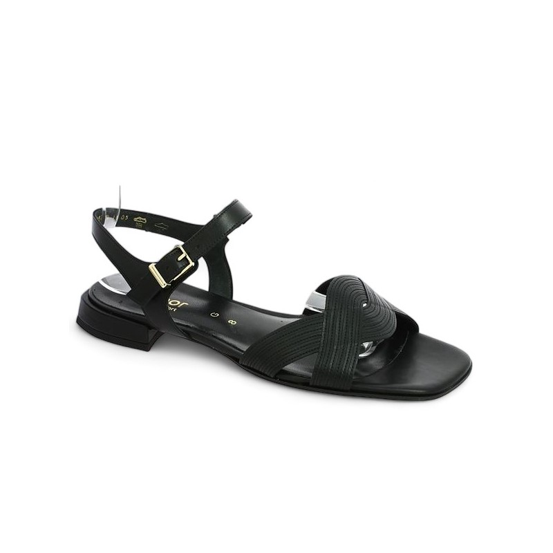 Gabor sophisticated black flat sandal large size woman Shoesissime, profile view