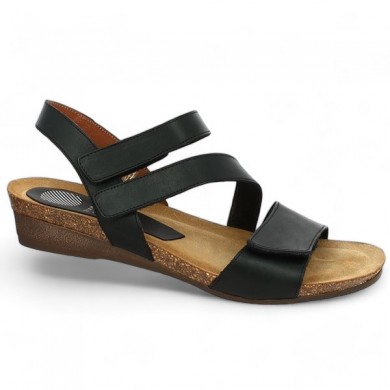 Joannie - Sandales noire 3 brides scratch - Sandales décontractée grande taille - Shoesissime