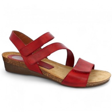 Joannie - Red Barefoot 3 velcro straps - Red large size sandals - Shoesissime