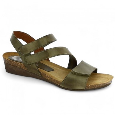 Joannie - Khaki green Nude-pieds 3 straps scratch - Sandals 42, 43, 44 women - Shoesissime