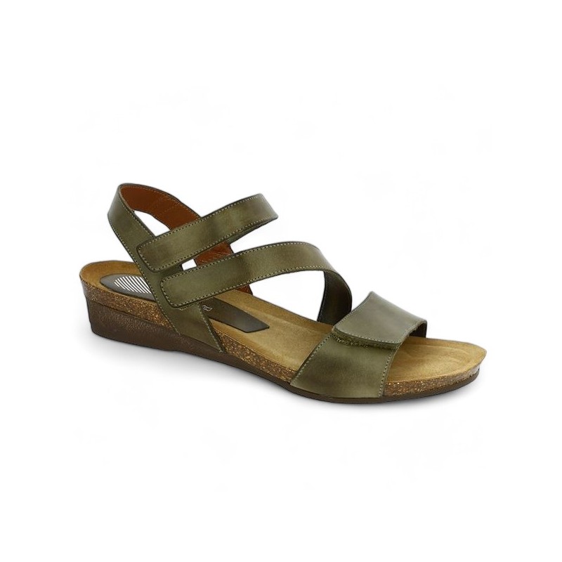 Joannie - Nu-pieds vert kaki 3 brides scratch - Sandales 42, 43, 44 femme - Shoesissime