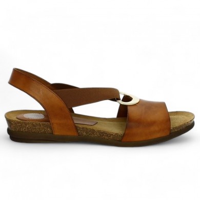 sandale grande grande taille elastiquée cuir camel anneau métallique Shoesissime, vue coté