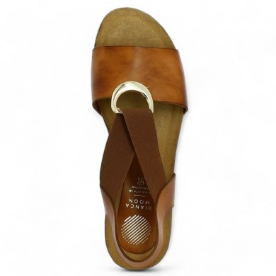 nu-pieds femme 42, 43, 44 elastiquée cuir camel anneau métallique Xapatan, vue dessus