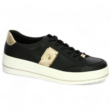 Black leather sneakers large size D1C02-01 Remonte, profile view