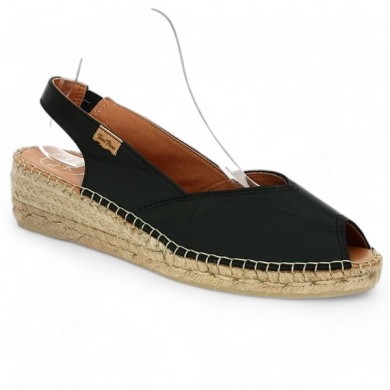 espadrille large size black leather open front Toni Pons Shoesissime, profile view