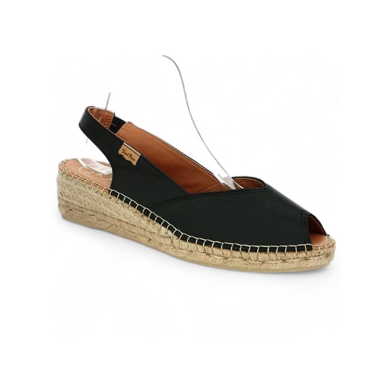 espadrille femme grande taille cuir noir ouverte devant Toni Pons Shoesissime, vue profil