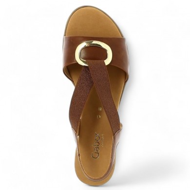 nu-pieds compensé cuir camel élastique Gabor 42, 42.5, 43, 44 Shoesissime, vue dessus