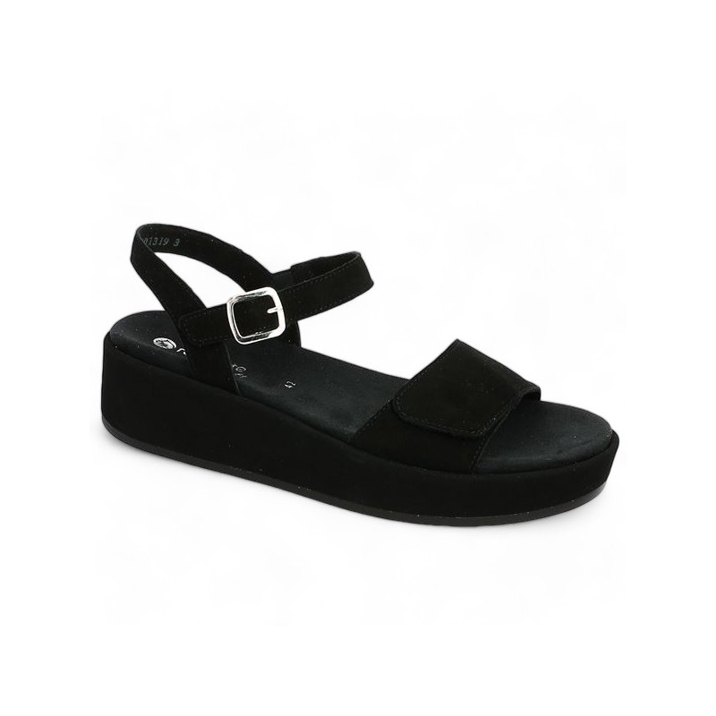 Black wedge sandal D1N50-00 Remonte large size, profile view