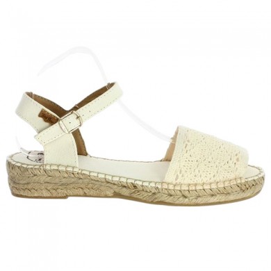 sandalette toni pons plate espadrille crochet blanc cassé grande taille femme, vue coté