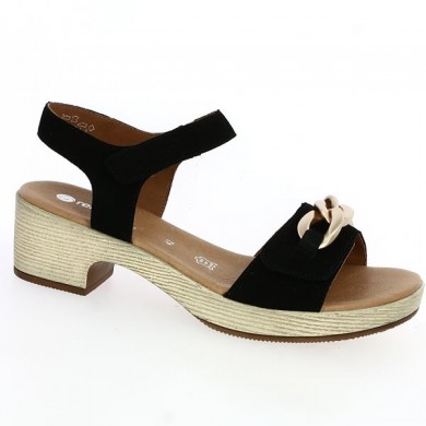 Black platform sandal with gold chain D0N55-02 large size woman Shoesissime, profile view