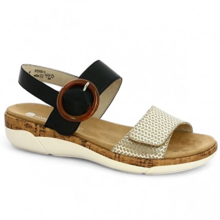 Nu pieds noir et doré confort femme grande taille R6853-02 Shoesissime, vue profil Nu pieds noir et doré confort femme grande taille R6853-02 Shoesissime, vue profil