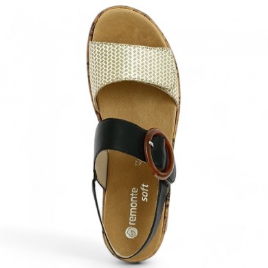 Sandale Remonte scratch réglable noire et dorée 42, 43, 44, 45 R6853-02 Shoesissime, vue dessus