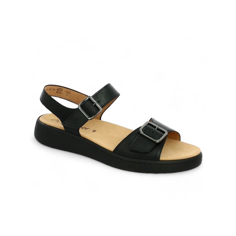 Gabor black sandal large adjustable size 43.710.27 Shoesissime, profile view