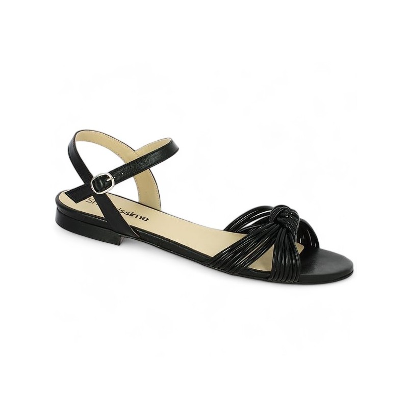 sandales tendance noire plate grande taille femme Shoesissime, vue profil