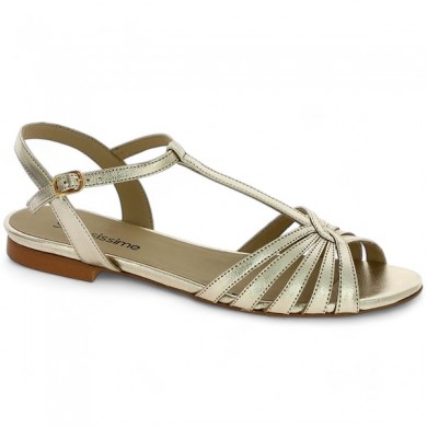 golden sandal 42, 43, 44, 45 flat chic trendy woman Shoesissime, profile view