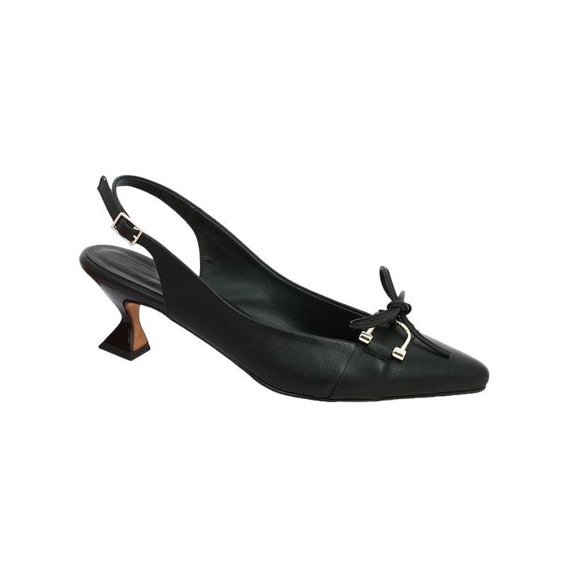 chaussures petit talon noir sling back 42, 43, 44, 45, vue profil