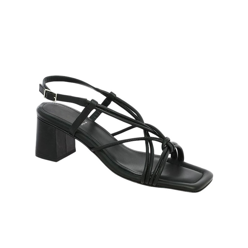sandale cuir noir liens fins 42, 43, 44, 45 femme Shoesissime, vue profil
