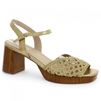 Shoesissime women's large platform gold braided sandal, profile view