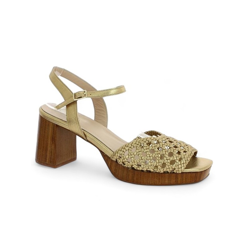 Shoesissime women's large platform gold braided sandal, profile view